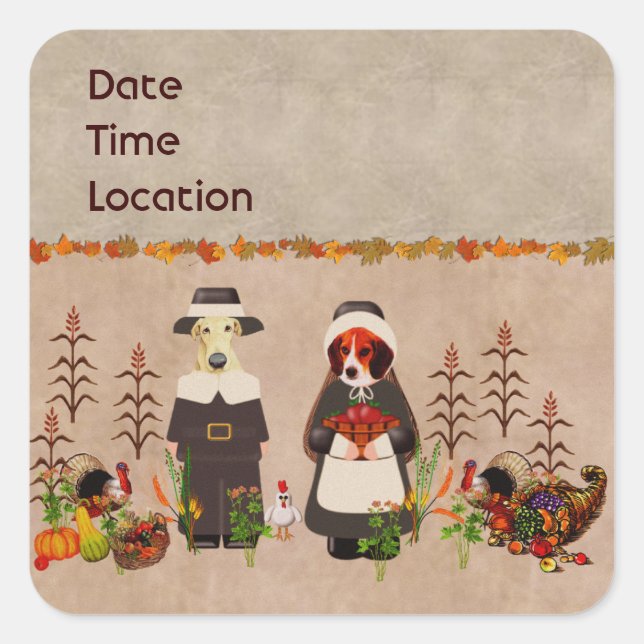 Thanksgiving Dogs Square Sticker (Front)