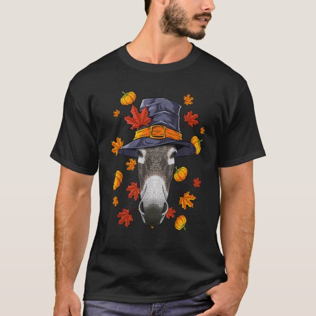 Thanksgiving Donkey Pilgrim Costume Fall Autumn  T-Shirt (Front)