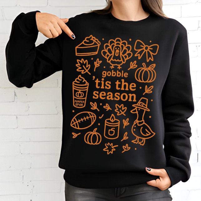 Thanksgiving Doodle Collage | Burnt Orange Fall Sweatshirt (Creator Uploaded)