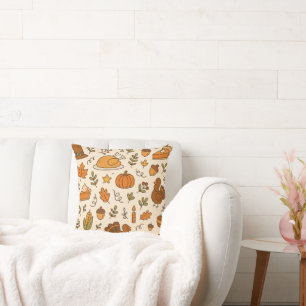 Thanksgiving Doodles Seamless Pattern Cushion