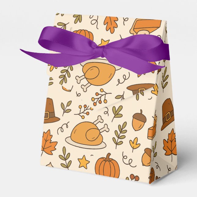 Thanksgiving Doodles Seamless Pattern Favour Box (Front Side)