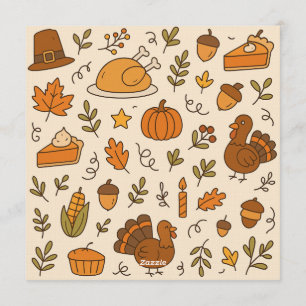 Thanksgiving Doodles Seamless Pattern Invitation