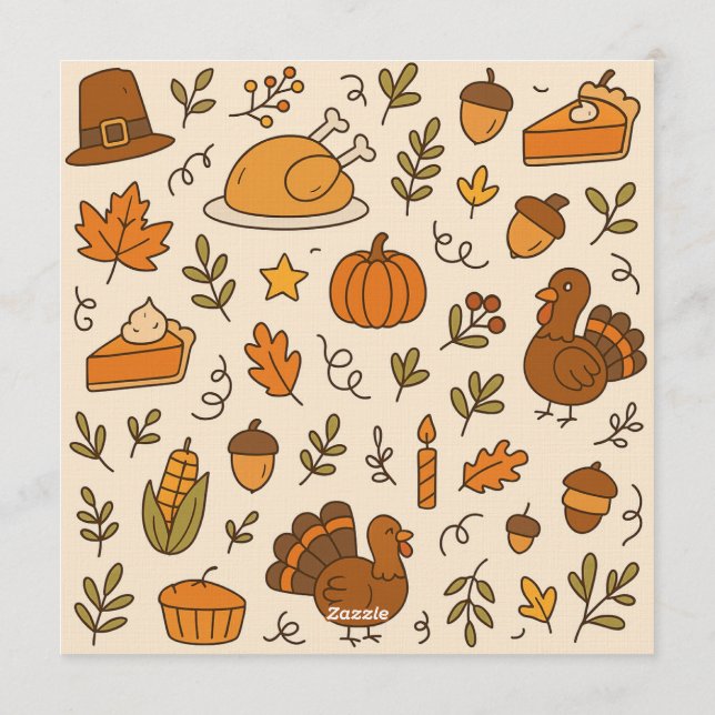 Thanksgiving Doodles Seamless Pattern Invitation (Back)