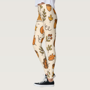 Thanksgiving Doodles Seamless Pattern Leggings