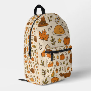 Thanksgiving Doodles Seamless Pattern Printed Backpack