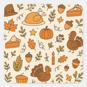 Thanksgiving Doodles Seamless Pattern Square Sticker