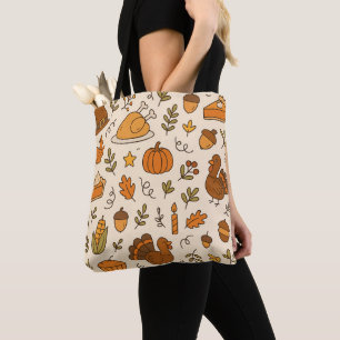 Thanksgiving Doodles Seamless Pattern Tote Bag