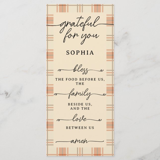 Thanksgiving Double Sided Menu & Place Card Plaid (Front)