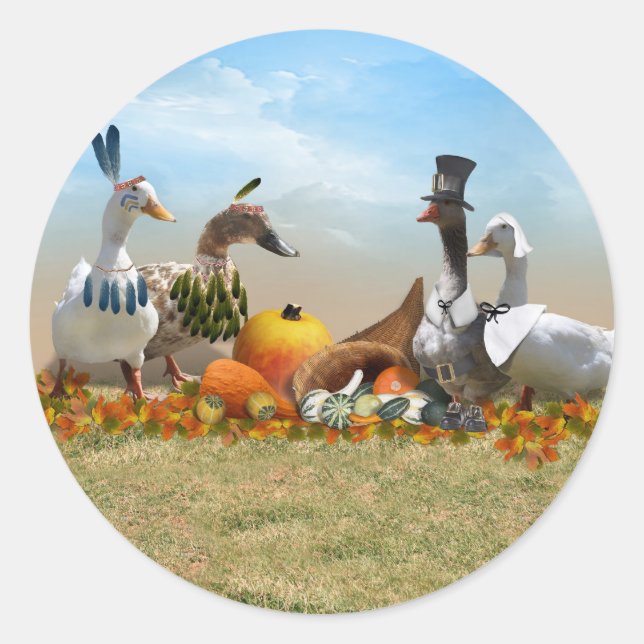 Thanksgiving Ducks Classic Round Sticker (Front)