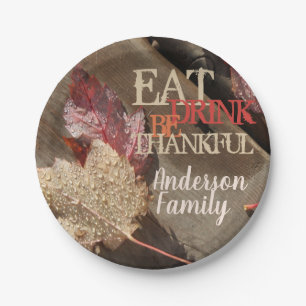 Thanksgiving Eat Drink Be Thankful Rustic Photo Paper Plate