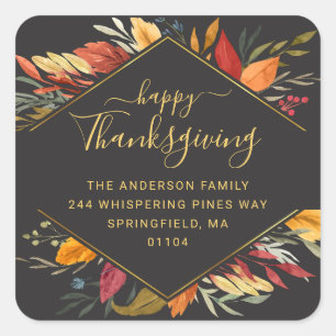 Thanksgiving Elegant Fall Foliage Return Address Square Sticker
