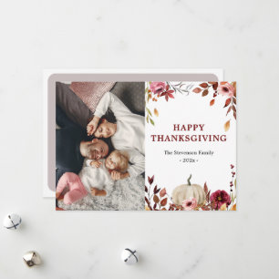 Thanksgiving elegant floral pumpkins photo card