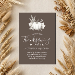 Thanksgiving Elegant Pumpkin Brown Dinner  Invitation