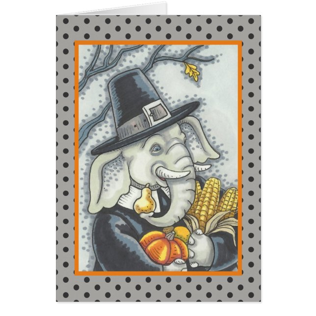 THANKSGIVING ELEPHANT, PILGRIM GREETING CARD Blank (Front)