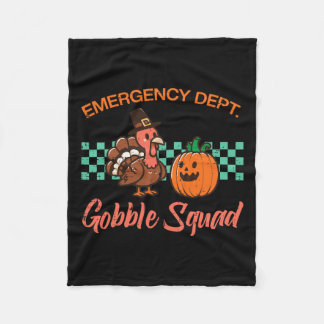 Thanksgiving Emergency Nurse Gobble Squad Scrub To Fleece Blanket
