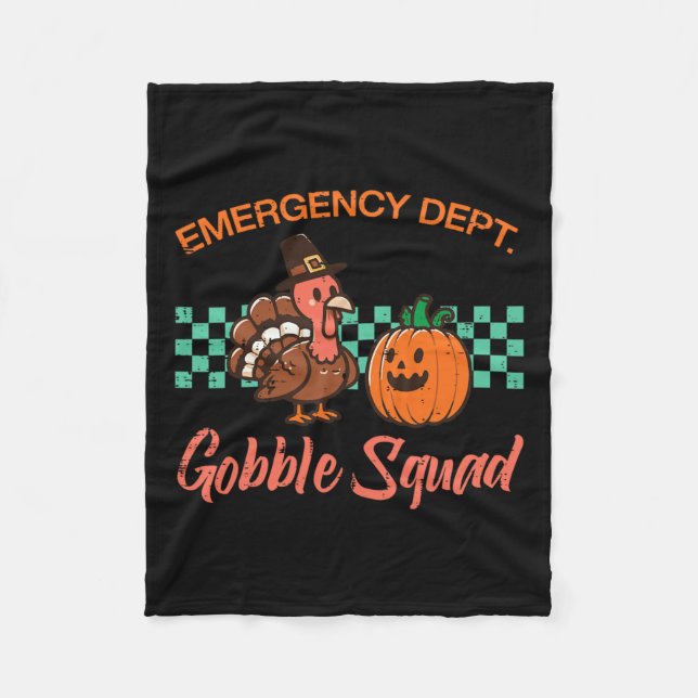 Thanksgiving Emergency Nurse Gobble Squad Scrub To Fleece Blanket (Front)