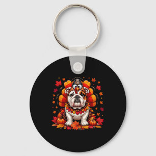 Thanksgiving English Bulldog Fall Leaves Autumn Ma Key Ring