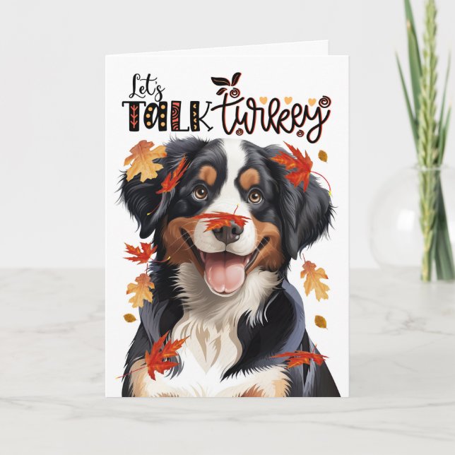 Thanksgiving Entlebucher Mountain Dog Talk Turkey Holiday Card (Front)