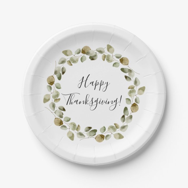 Thanksgiving Eucalyptus Wreath Paper Plate (Front)