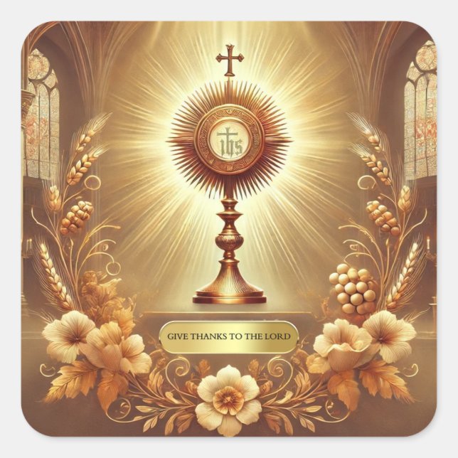 Thanksgiving Eucharist Catholic Adoration Religiou Square Sticker (Front)