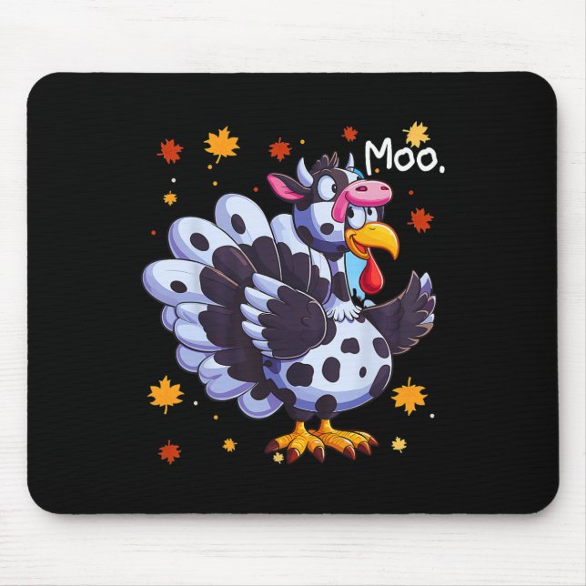 Thanksgiving Fake Turkey Moo Cow Head Funny Fall  Mouse Mat (Front)