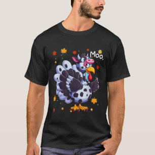 Thanksgiving Fake Turkey Moo Cow Head Funny Fall  T-Shirt