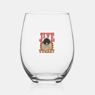 Thanksgiving & Fall Apparel, Jive Turkey - Retro 1 Stemless Wine Glass