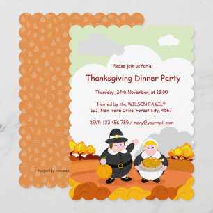 Thanksgiving  Fall / Autumn scene with Pilgrims, Invitation