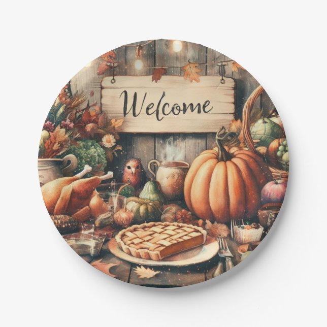 Thanksgiving/Fall/Autumn/Vintage  Paper Plate (Front)