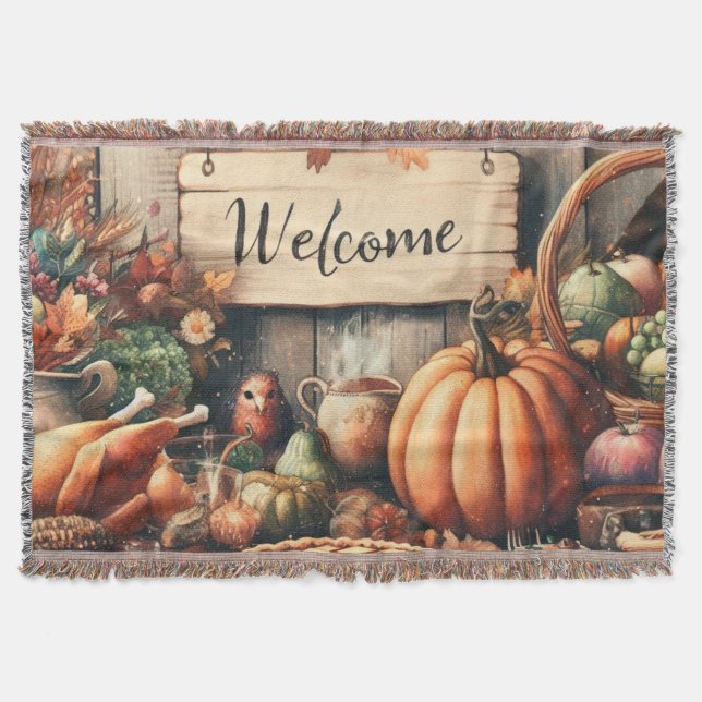 Thanksgiving/Fall/Autumn/Vintage  Throw Blanket (Front)