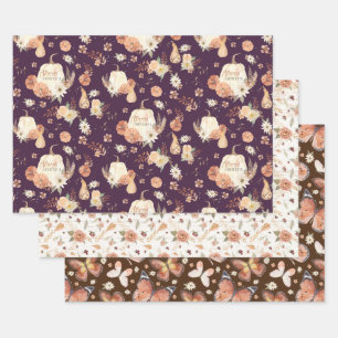 Thanksgiving Fall Butterfly BOHO Floral Autumn Wrapping Paper Sheet
