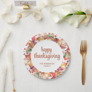 Thanksgiving Fall Colours Floral Wreath Paper Plate