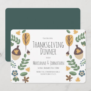 Thanksgiving Fall Dinner Party Greenery Acorn Leaf Invitation