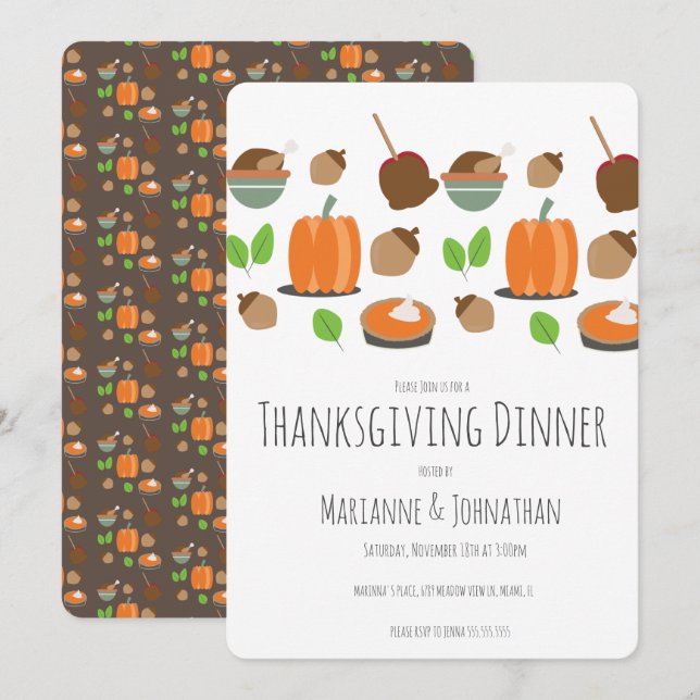 Thanksgiving Fall Dinner Turkey Party Mix Invitation (Front/Back)