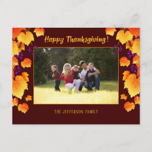 Thanksgiving Fall Foliage Orange Gold Leaves Photo Postcard