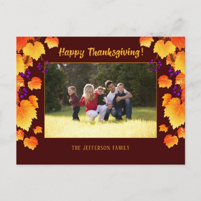 Thanksgiving Fall Foliage Orange Gold Leaves Photo Postcard (Front)