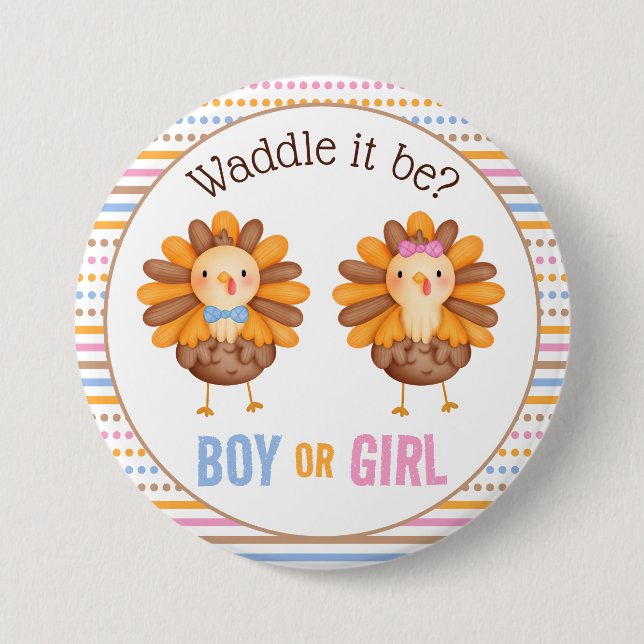 Thanksgiving Fall Gender Reveal Turkey 7.5 Cm Round Badge (Front)