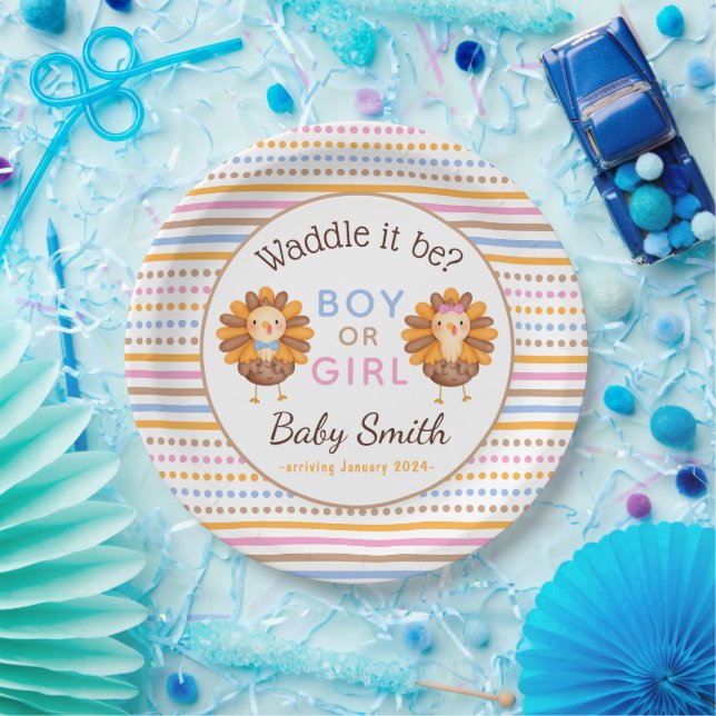 Thanksgiving Fall Gender Reveal Turkey Paper Plate (Party)