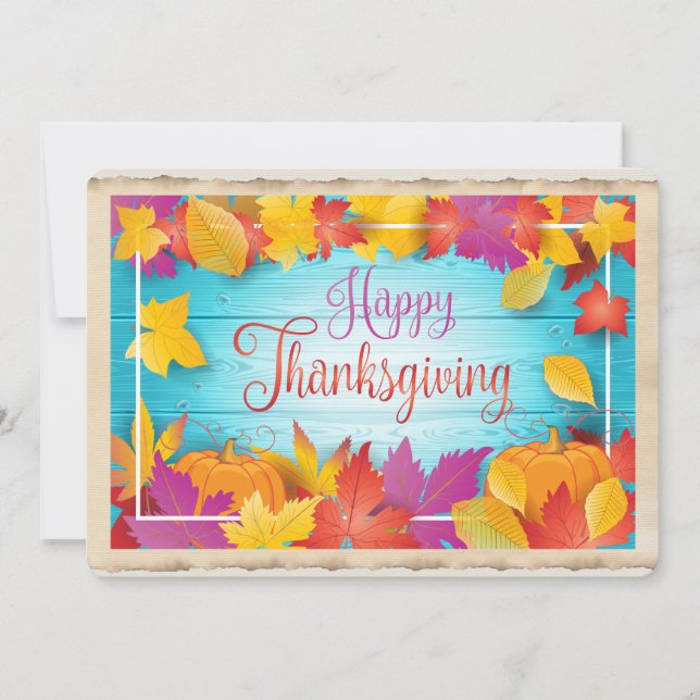 Thanksgiving Fall Gold Maple Leaves Vintage Holiday Card (Front)