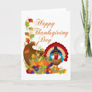 Thanksgiving Fall Harvest Cornucopia and Turkey Holiday Card
