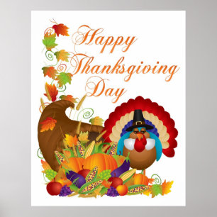 Thanksgiving Fall Harvest Cornucopia and Turkey Poster