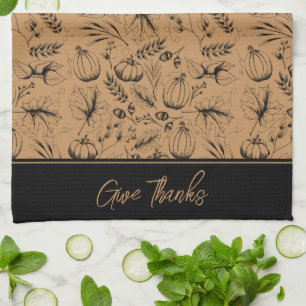 Thanksgiving Fall Harvest Give Thanks Tea Towel