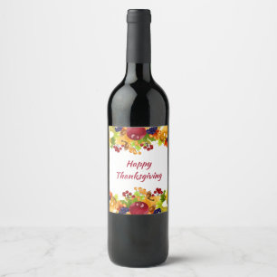 Thanksgiving Fall Leaves Apples and Berries Wine Label