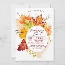 Thanksgiving Fall Leaves Dinner Invitation