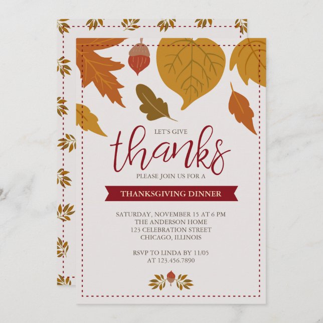Thanksgiving Fall Leaves Give Thanks Party Invitation (Front/Back)