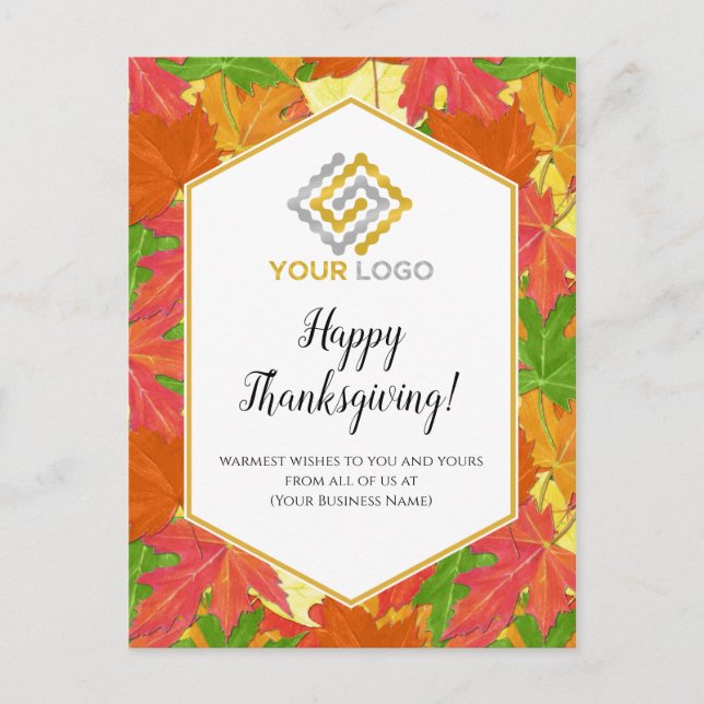 Thanksgiving Fall Leaves Logo Business Postcard (Front)