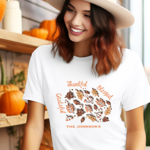 Thanksgiving Fall Leaves Modern Custom Family Name T-Shirt