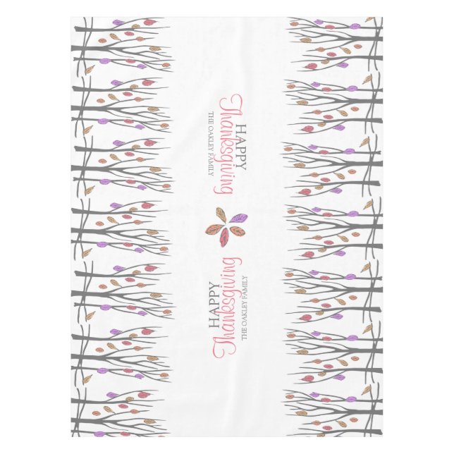 Thanksgiving fall leaves personalised family name tablecloth (Front)