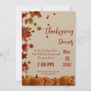 Thanksgiving Fall Leaves Pumpkin Dinner Invitation