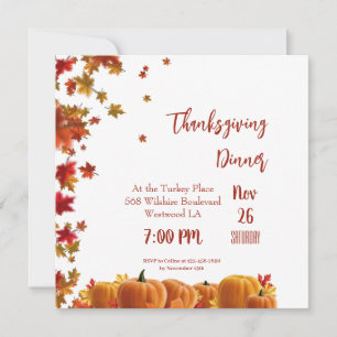 Thanksgiving Fall Leaves Pumpkin Dinner Invitation